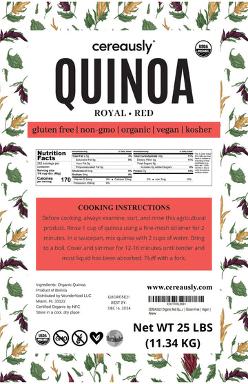 Cereausly Organic Red Quinoa - Premium Royal Quinoa From Bolivia - Kosher And Non-Gmo Quinoa Bulk - Vegan And Gluten-Fee Cooking