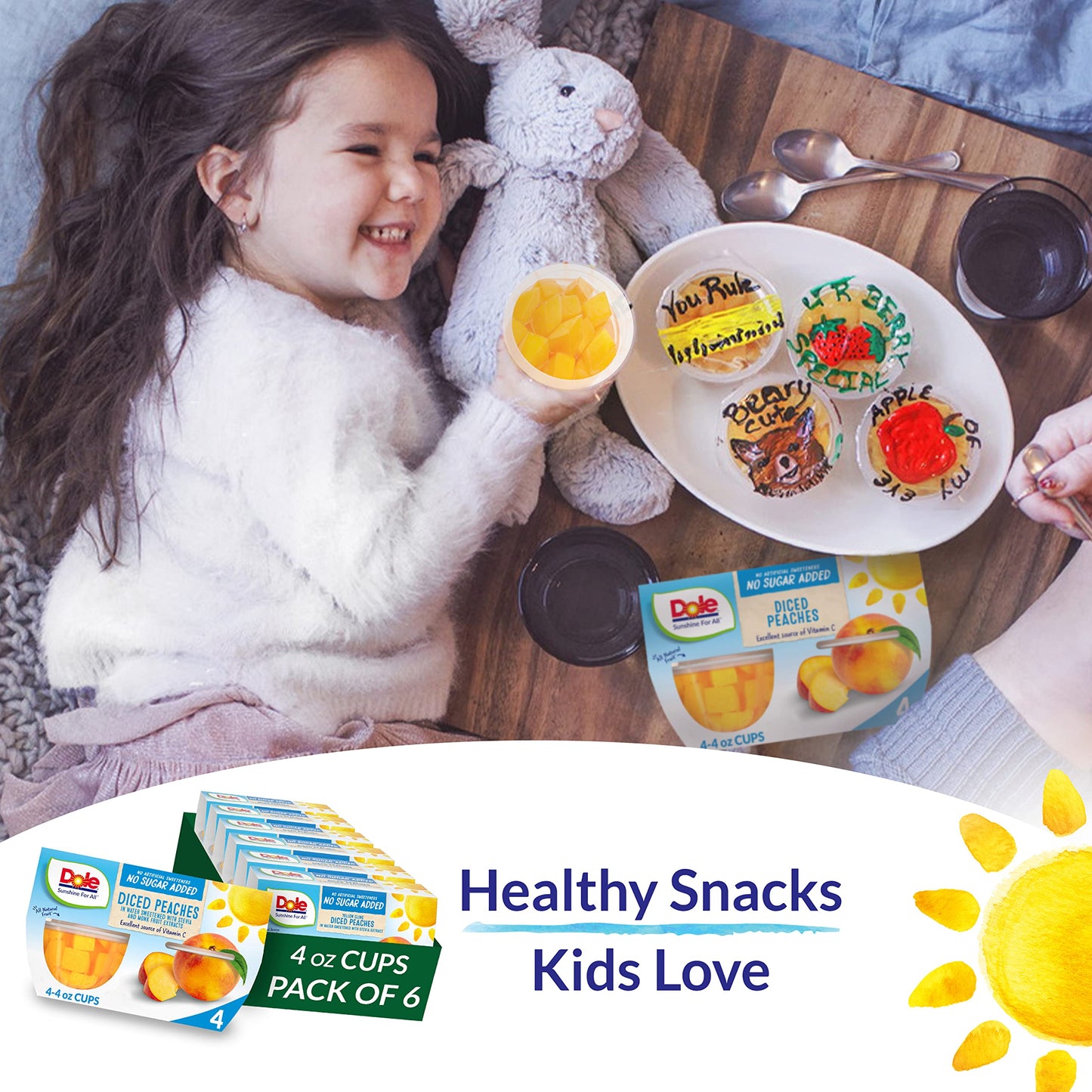 Dole Fruit Bowls No Sugar Added Snacks, Diced Peaches 4oz 24 Cups, Gluten & Dairy Free, Bulk Lunch Snacks for Kids & Adults