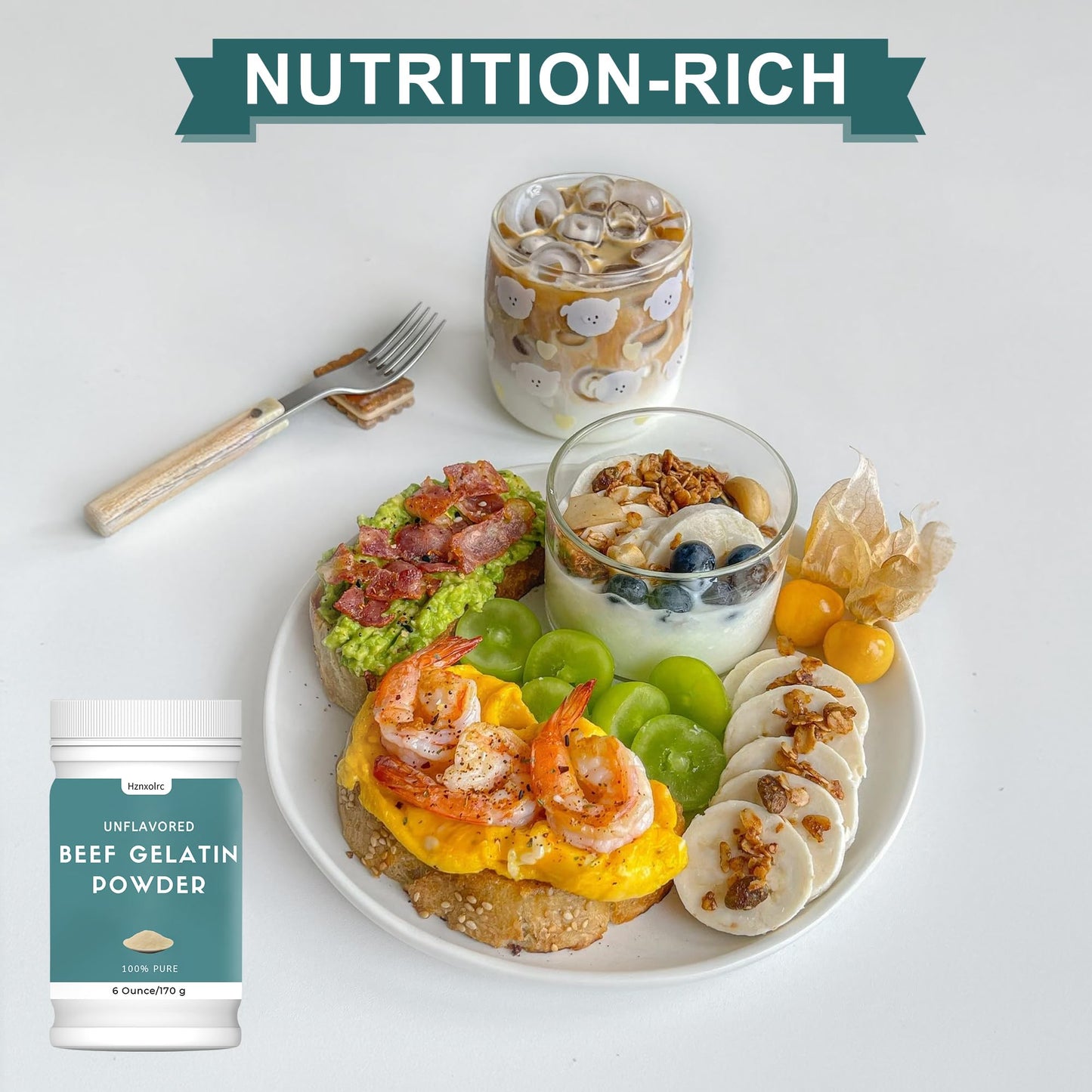 6 oz Beef Gelatin Powder Unflavored, Natural Thickener, Rich in Collagen, Used in Jellies, Puddings, Candies, Dairy Products, Ja