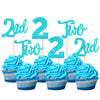 24 PCS Two Cupcake Toppers Glitter 2nd Birthday Cupcake Picks Number 2 Cupcake Decorations for Baby Shower Kids Second Birthday
