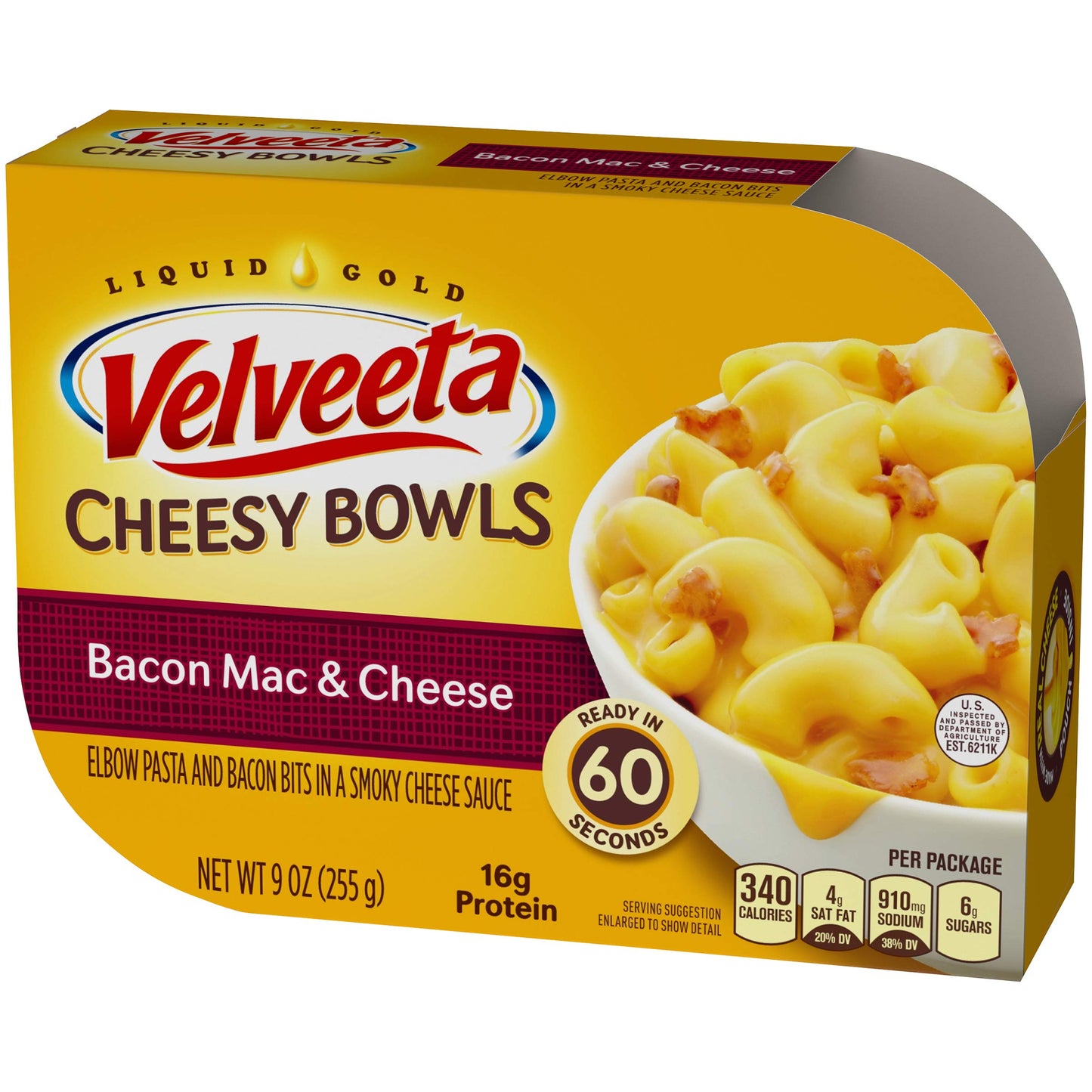 Velveeta Cheesy Bowls Bacon Mac & Cheese with Smoky Cheese Sauce Microwavable Meal (6 ct Pack, 9 oz Containers)