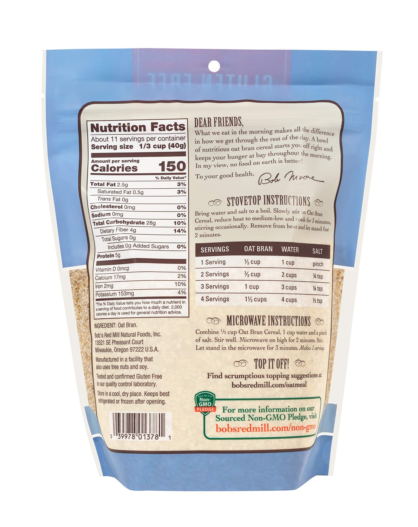 Bob s Red Mill Gluten Free Oat Bran, 16-ounce (Pack of 4)