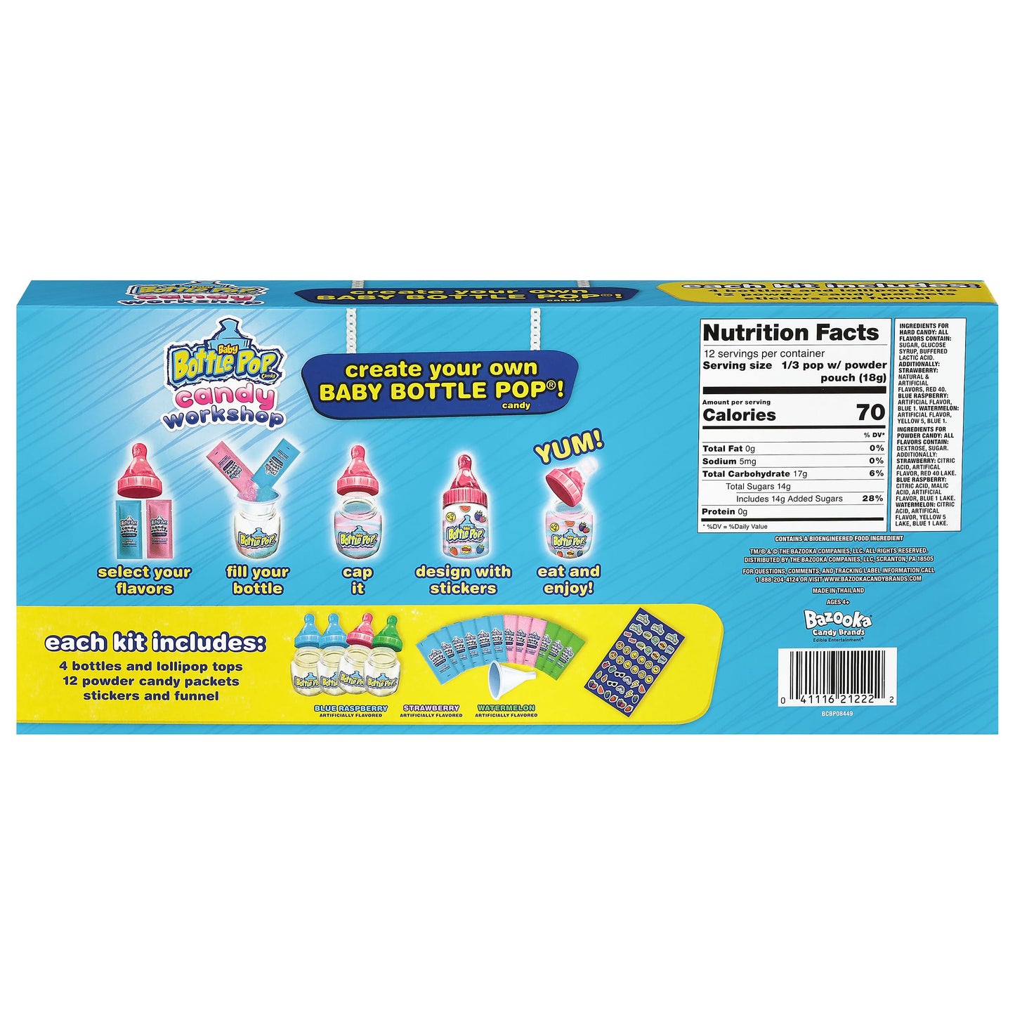 Baby Bottle Pop Candy Workshop - Candy Making Kit For Kids - 4 Count Lollipops W/Powdered Sugar Dip In Assorted Fruity Candy Fla