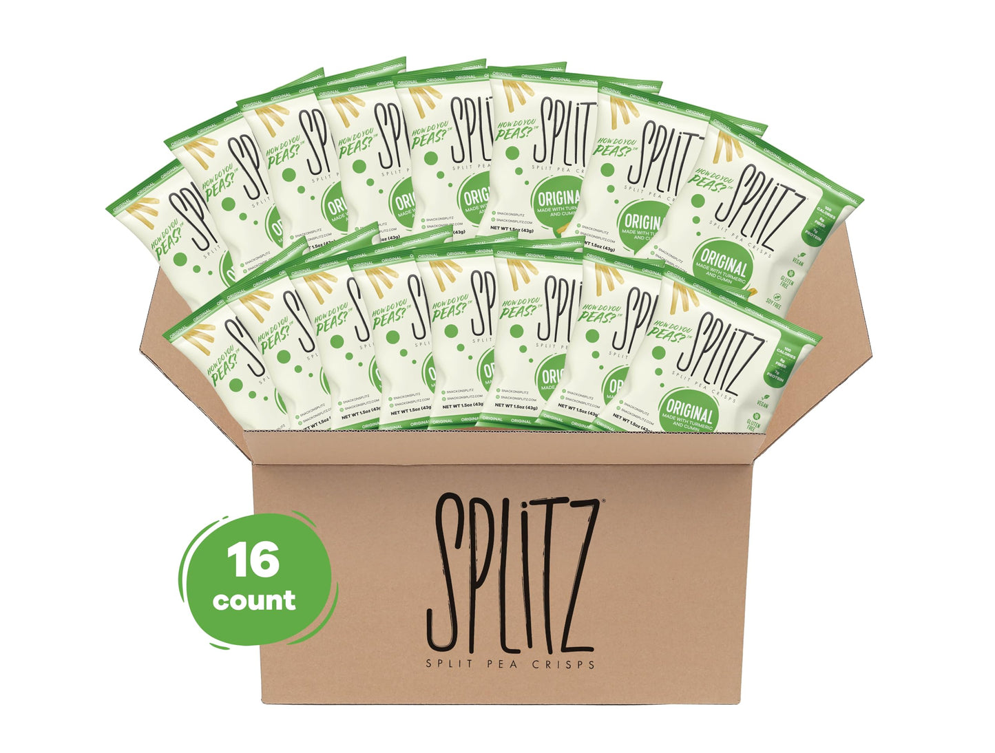 SPLITZ Split Pea Crisps (03 - Original (1.5oz) 16ct) Plant-Based, Organic, Non-GMO, Vegan, Gluten-Free, Superfoods, Healthy Snac