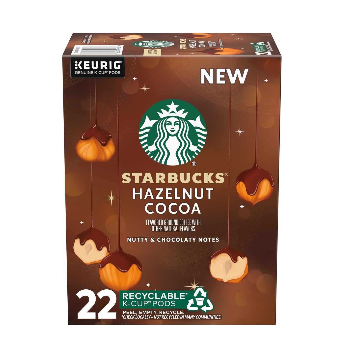 Starbucks K-Cup Coffee Pods Hazelnut Cocoa Flavored Coffee For Keurig Beverage Makers 100% Arabica Holiday 1 Box (22 Pods)