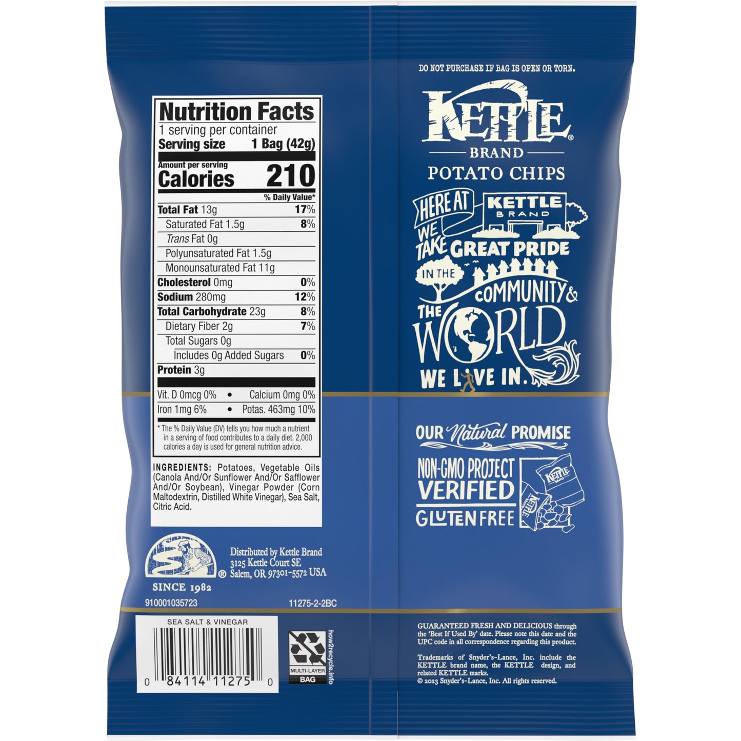 Kettle Brand Potato Chips, Sea Salt & Vinegar Kettle Chips, Snack Bag, 1.5 Oz (Pack Of 24)