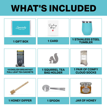 Mothers Day Gifts For Mom Tea Gift Set For Women - Get Well Basket With Cozy Socks, 18 Full Leaf Sachets, Honey, Tumbler & Sendi