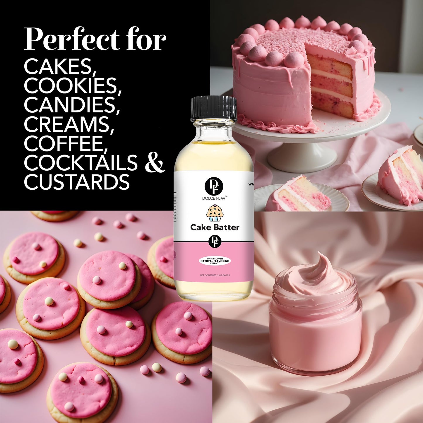 Dolce Flav Natural Cake Batter Extract - 2 Ounce Water-Soluble Multipurpose Flavoring Ideal for Baked Goods, Beverages, Coffee,