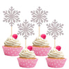 30 PCS Silver Snowflake Cupcake Toppers Glitter Winter Frozen Theme Snowflake Cupcake Picks for Winter Wonderland Baby Shower Bi