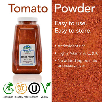 Premium Dehydrated Tomato Powder, 24 Oz Size Quart Jar - From Harvest Red Tomatoes By Harmony House Foods