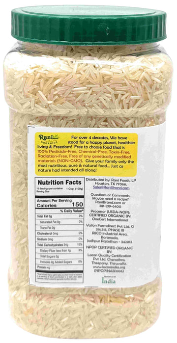 Rani Organic Platinum White Basmati Rice Extra Long Aged 56Oz (3.5Lbs) 1.59Kg Pet Jar ~ All Natural | Gluten Friendly | Vegan |