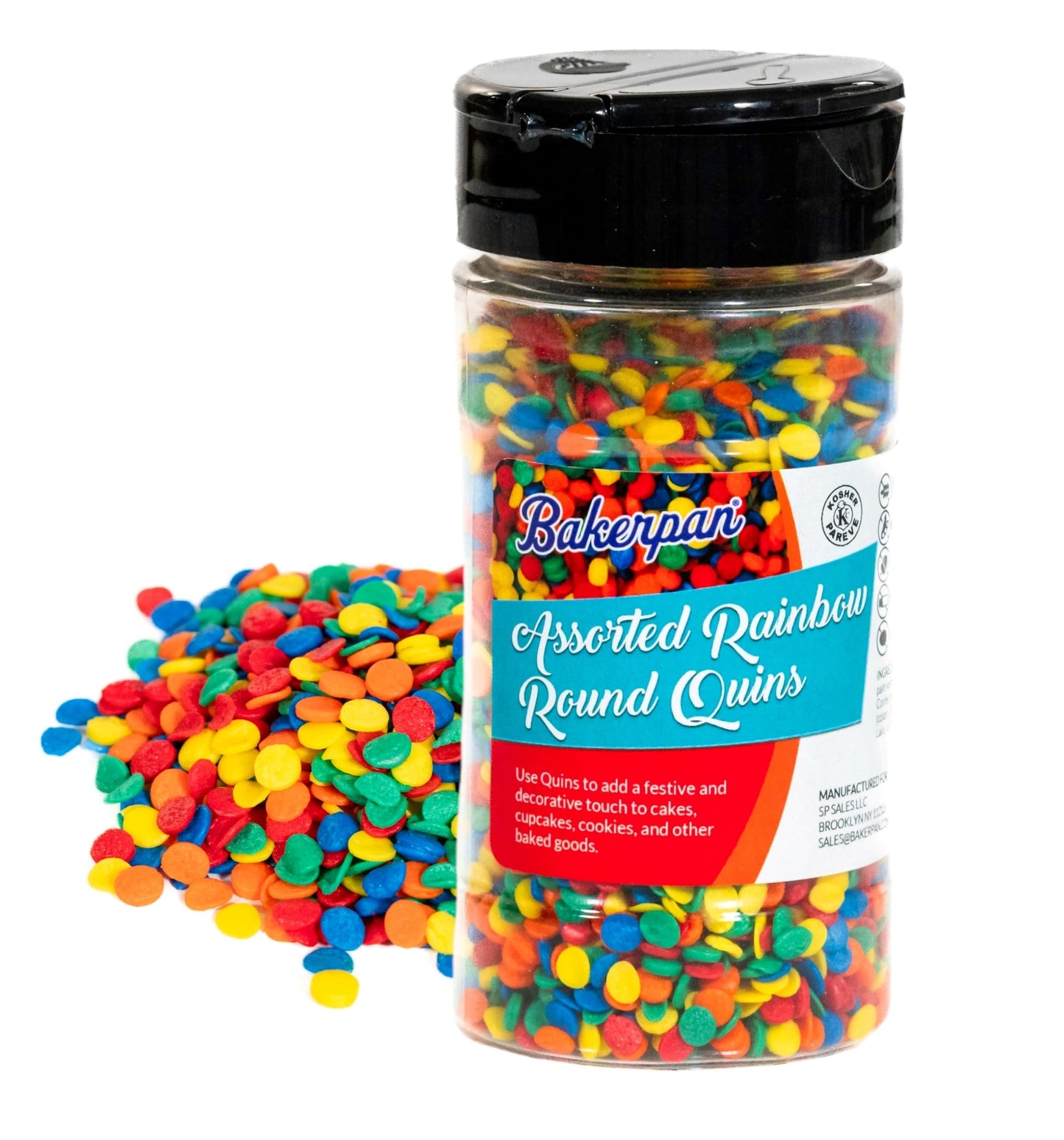 Bakerpan Quins Sprinkles For Cake Decorating - Rainbow Sprinkles 4 Ounces - Rainbow Edible Confetti Sprinkles For Cupcakes, Ice Cream, Cookies, Cakes (Made In Usa)