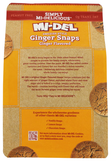 Mi-Del Cookies Ginger Flavored Snaps - Non GMO Certified, 0g Trans Fat Swedish Ginger Snaps Cookies Old Fashioned (Pack of 1)