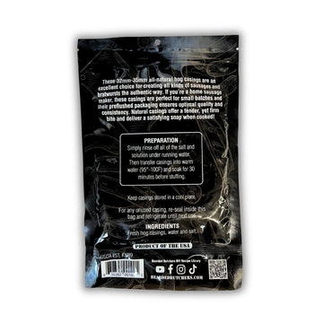 BEARDED BUTCHER BLEND SEASONING Natural Hog Casings for Sausage 32-35mm, 8 Ounce, Edible, Resealable Bag