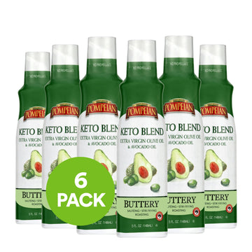 Pompeian Keto Extra Virgin Olive Oil & 100% Avocado Oil Cooking Spray, Great For Sauteing, Stir-Frying, & Roasting, Naturally Gluten-Free, Non-Allergenic, Non-Gmo, No Propellants, 5 Fl. Oz.(Pack Of 6)