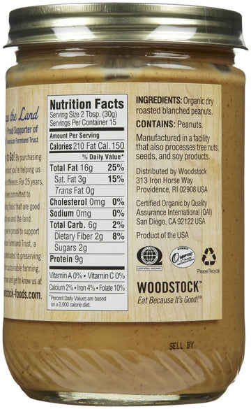 Woodstock Organic Smooth Peanut Butter, No Salt, 16 Oz