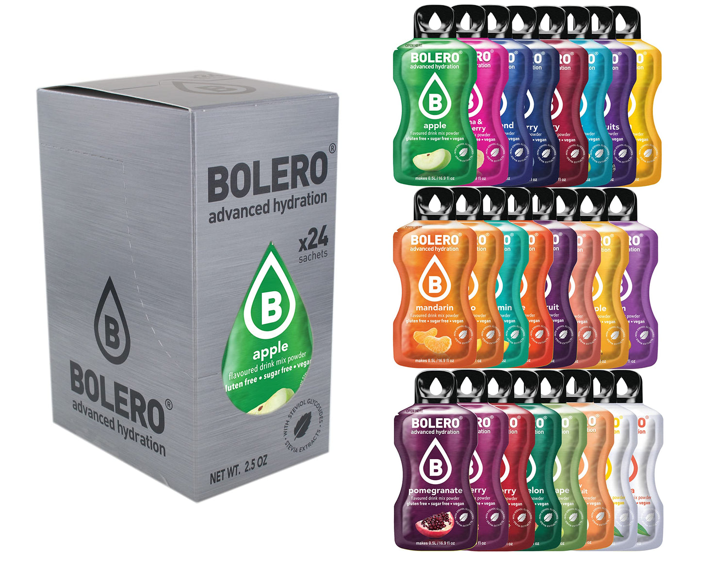 Bolero- Sugar Free Drink Mix Packets Variety Fruit Flavors | Powdered Flavored Water Packets | 24 Large Sachet On The Go Packets
