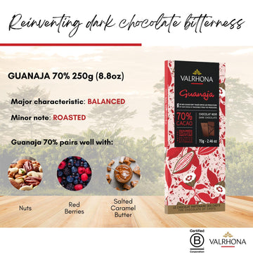 Valrhona Premium Dark Chocolate Guanaja 70% Cacao Tasting Bar - Single Origin Gourmet French Chocolate Is Baking World Classic.