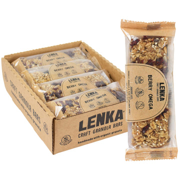 Lenka Handmade Craft Granola Bars - Berry Omega Gluten Free High Fiber - Nutritious Snack Bar With Organic Granola - 12 Pack