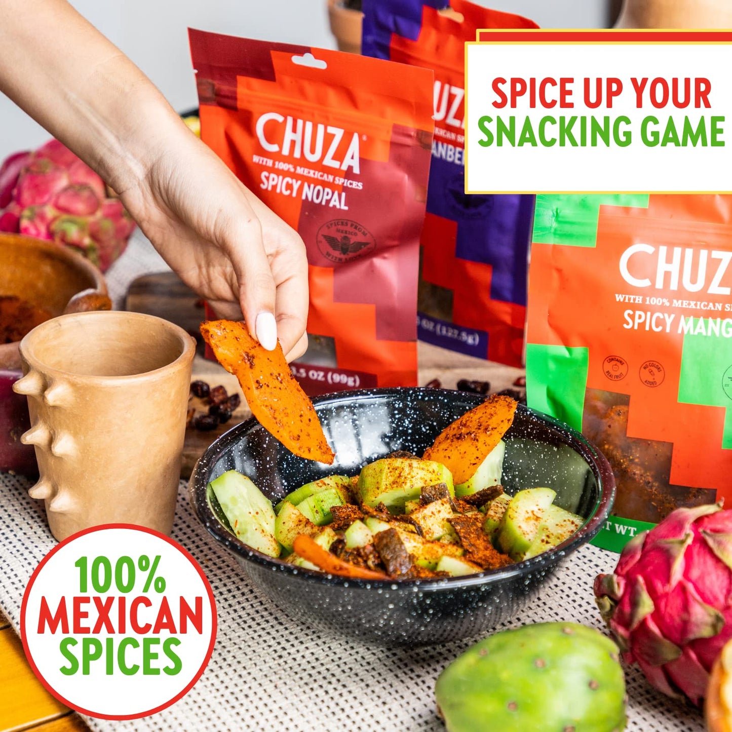 CHUZA Spicy Dried Mango Slices, Mexican Snacks Chili Mango Dried Fruit, Spicy Mexican Candy for Adults and Children, Natural Dri