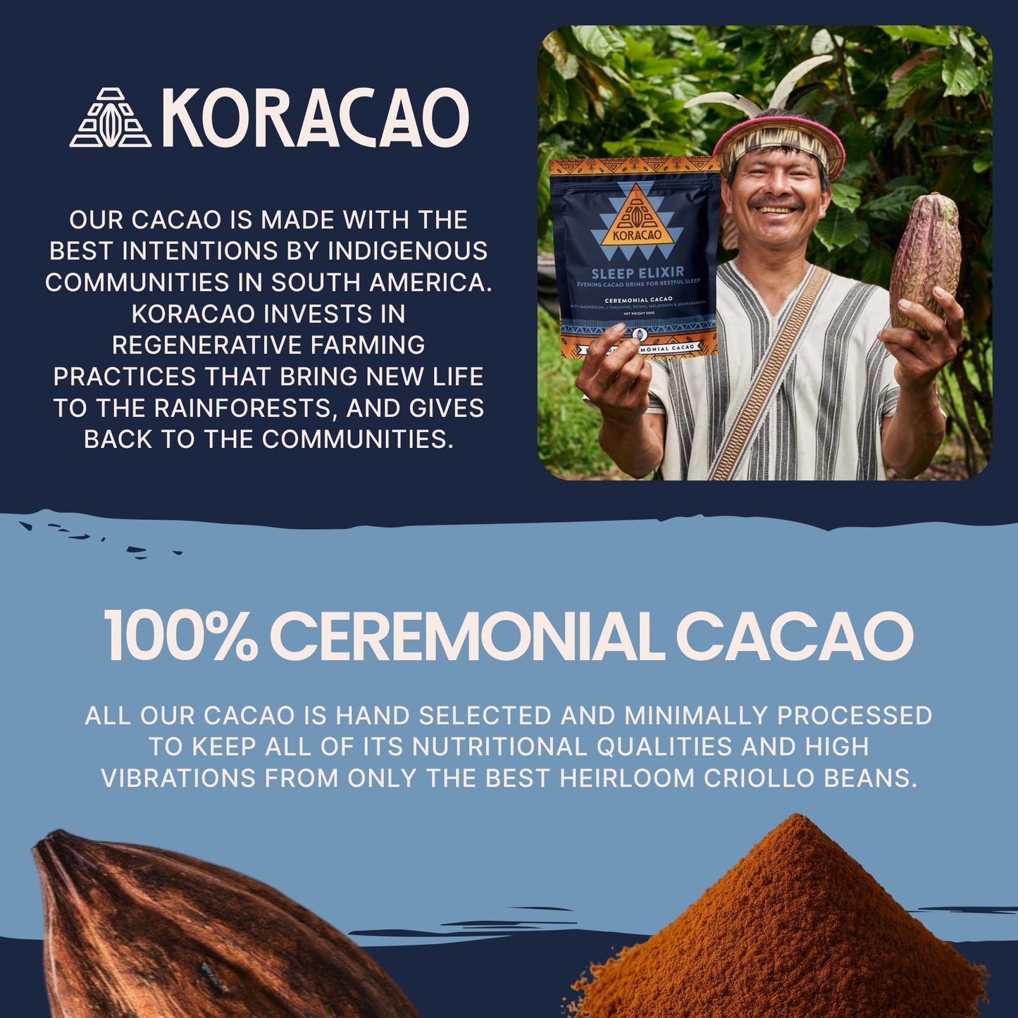 KORACAO Sleep Elixir Cacao Blend - Ceremonial-Grade Cocoa Drink with Magnesium L-Theanine Reishi Melatonin & Ashwagandha - 300g (30 Servings) for Relaxation & Restful Sleep