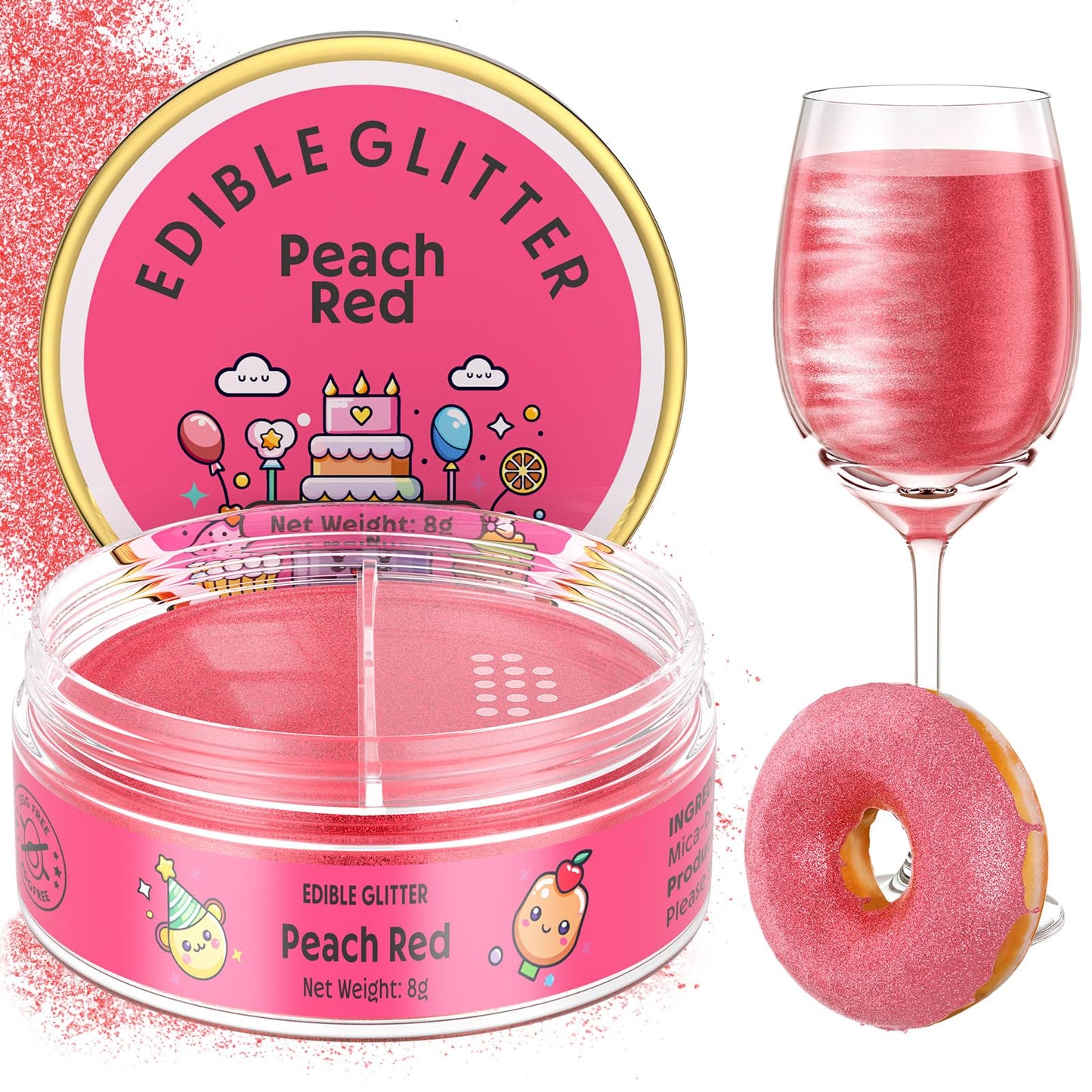 Nomeca Edible Glitter for Drinks & Cakes, 8g Luster Dust Sprinkles, Peach Red