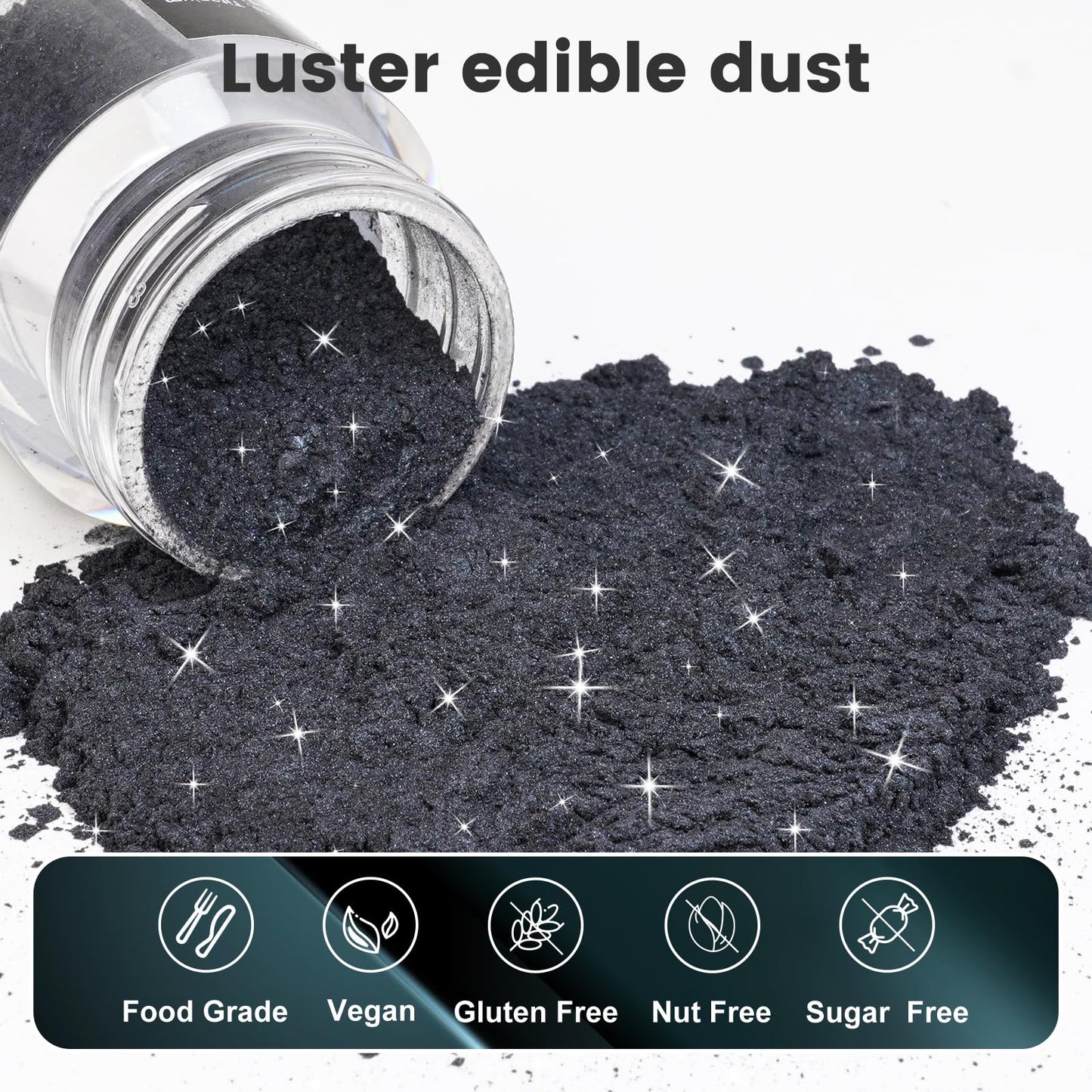 Cocytat Black Edible Glitter Luster Dust 15g for Drinks & Cake Decoration
