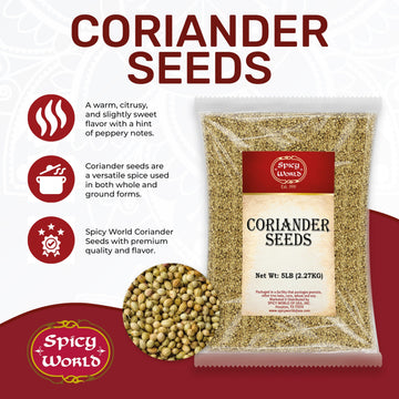 Spicy World Coriander Seeds 5 Pounds Bulk - Pure Indian Spice