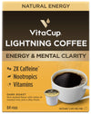 Vitacup Lightning Coffee Pods, For Focus W/ 2X Caffeine, Green Coffee Bean, B Vit, D3, Strong Dark Roast Arabica Beans, Single Serve Pod Compatible With Keurig K-Cup Malt-Inspired, 64 Ct (4 Pack Of 16 Ct)