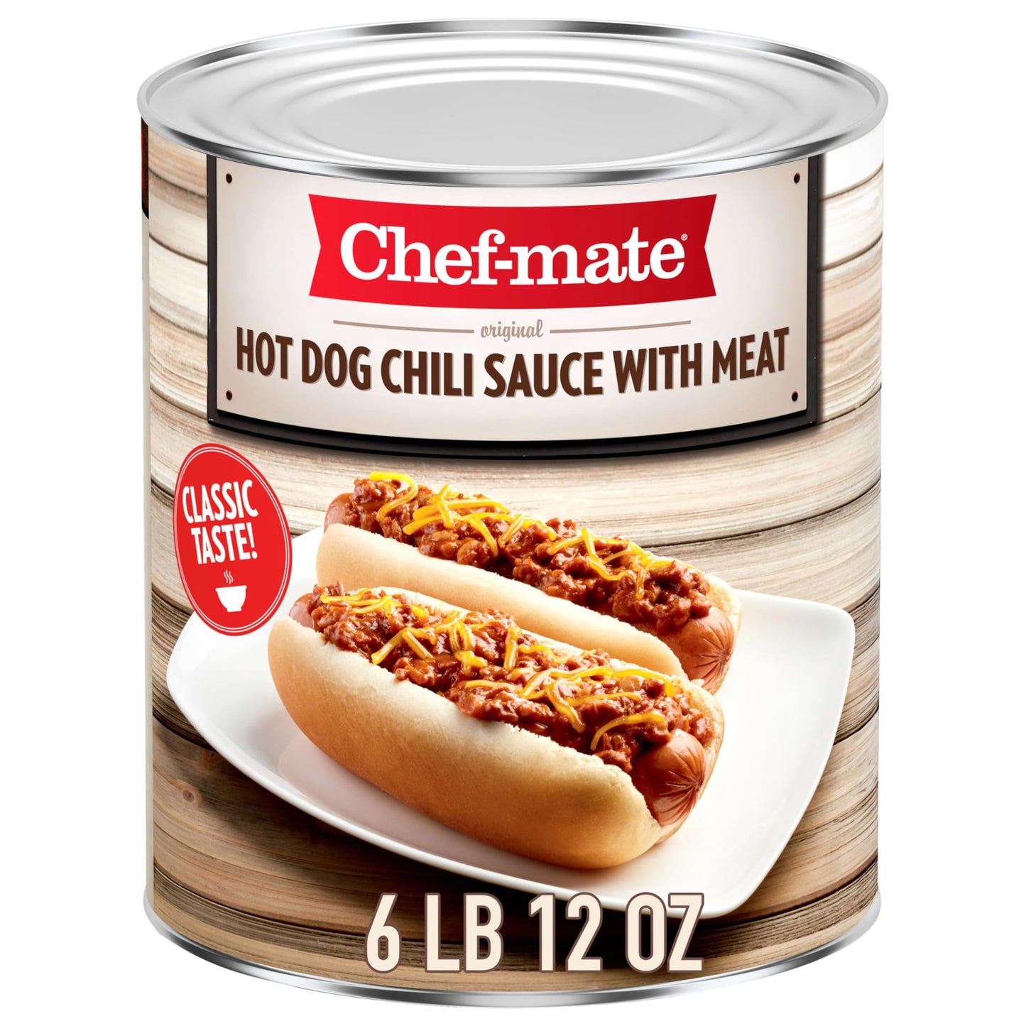 Chef-Mate Hot Dog Canned Chili Sauce With Meat, Ready To Eat, 6 Lb 12 Oz (#10 Can Bulk)