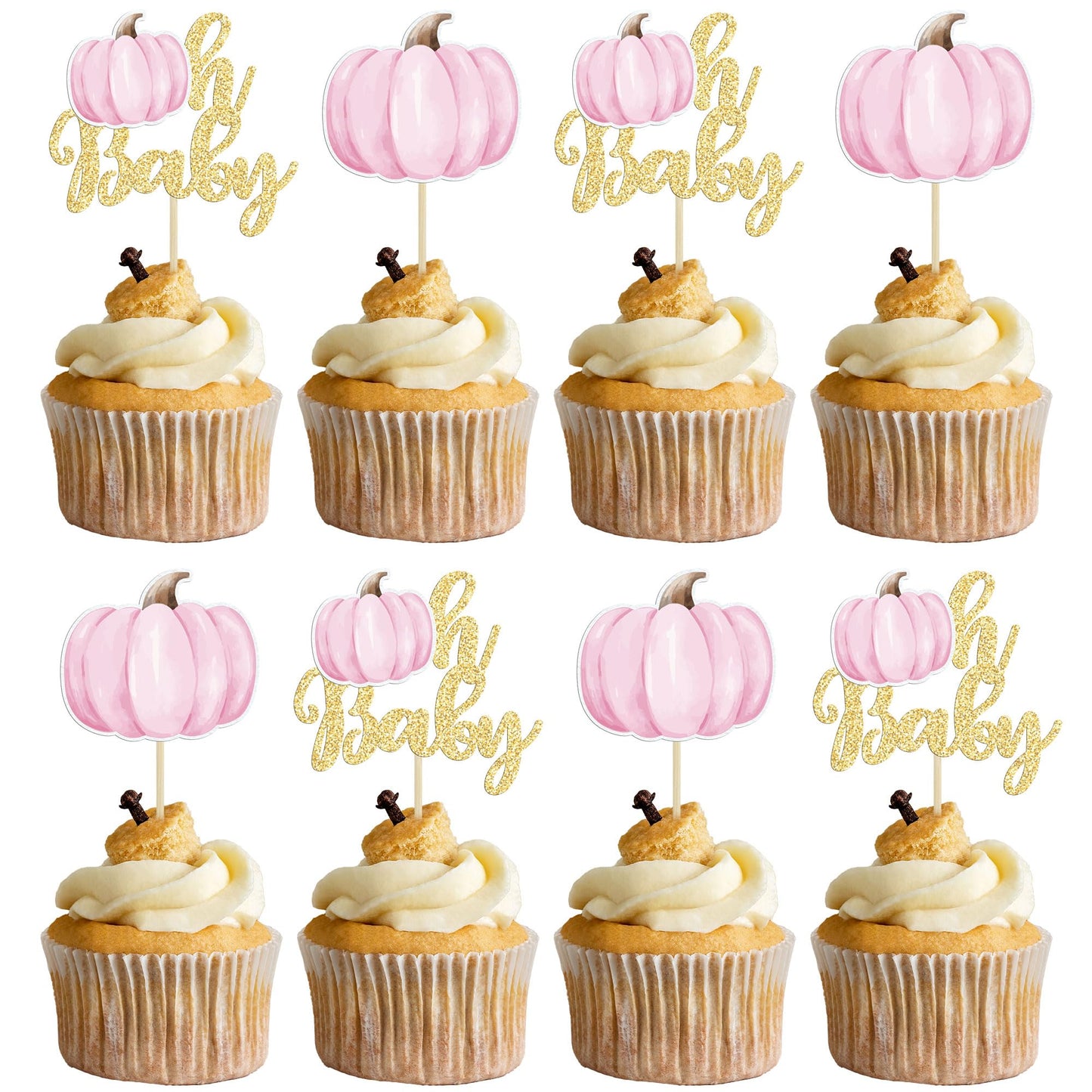 Gyufise 24Pcs Pumpkin Oh Baby Cupcake Toppers Pink Fall Pumpkin Cupcake Picks Baby Shower Cake Decorations Pumpkin Themed Baby Shower Birthday Thanksgiving Halloween Party Cake Decorations Supplies