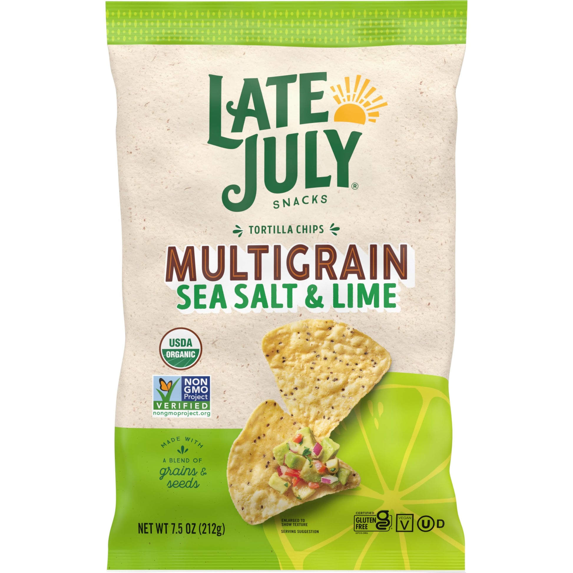 Late July Snacks, Organic Multigrain Tortilla Chips, Sea Salt and Lime, 7.5-oz. Bag