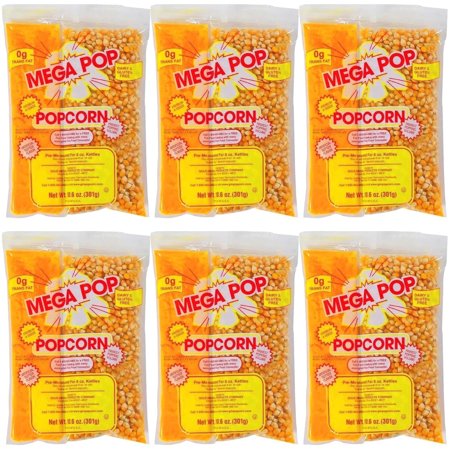 Mega-pop Popcorn 6 count, Oil and Salt Kit with Coconut Oil - Flavored Popcorn - Butter Corn/Oil/Salt Kits,10.6 oz