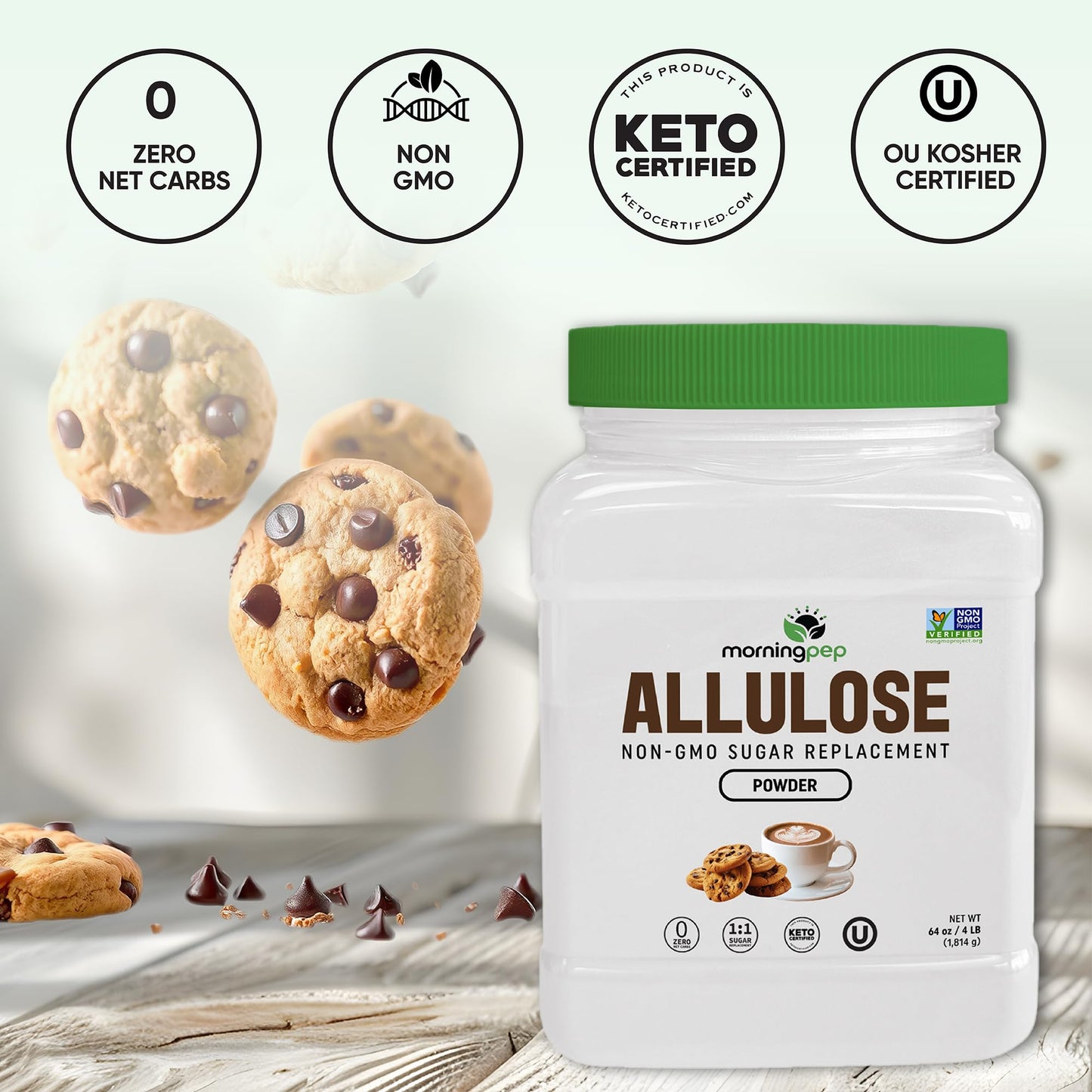 Morning Pep Allulose Sweetener 4 lb - Zero Calorie Sugar Alternative, 100% Pure, No Erythritol, Non-GMO Project Verified, Keto C