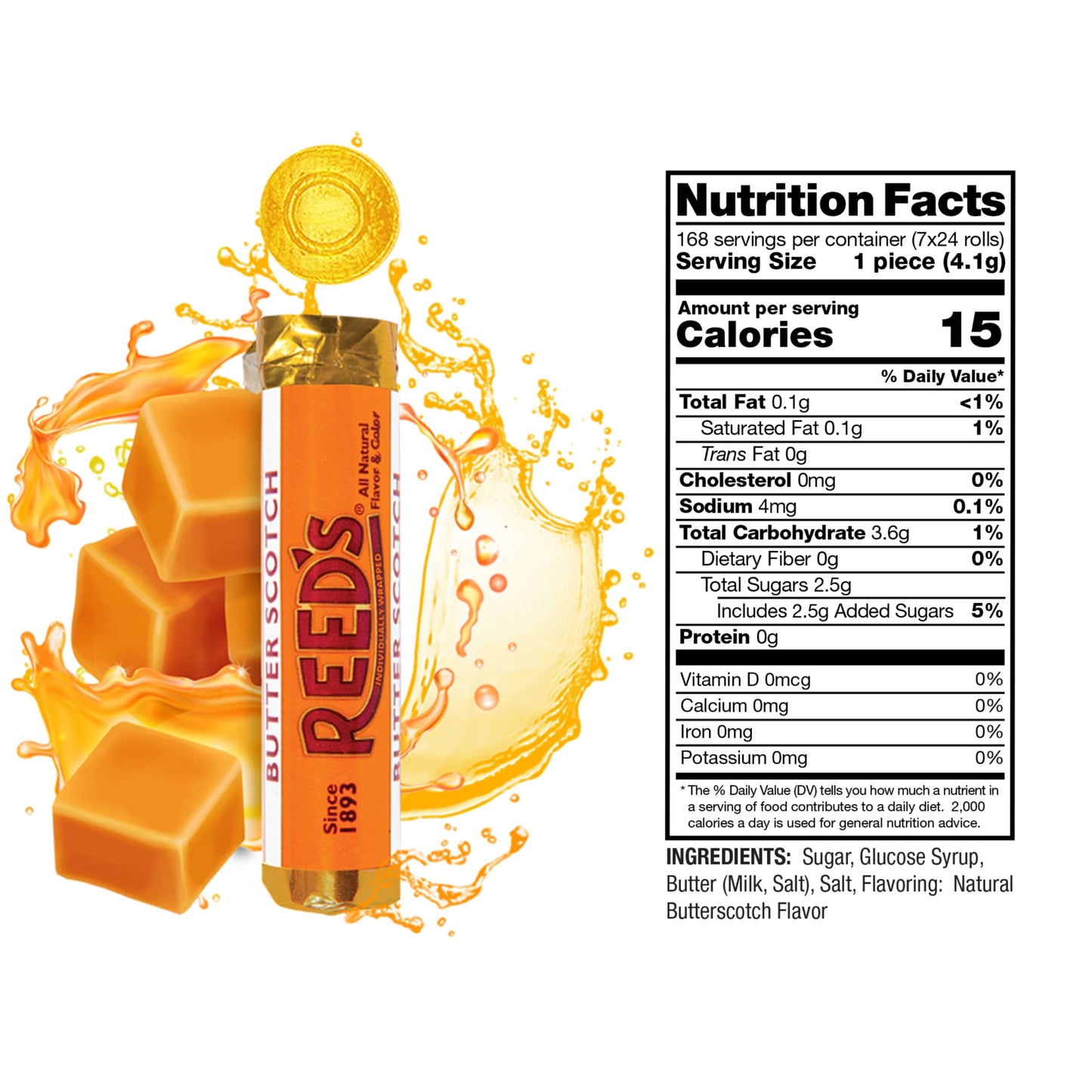 Reeds Individually Wrapped Butterscotch Candy Rolls | Six Rolls | Traditional Butterscotch Hard Candy | Creamy And Buttery Old-F