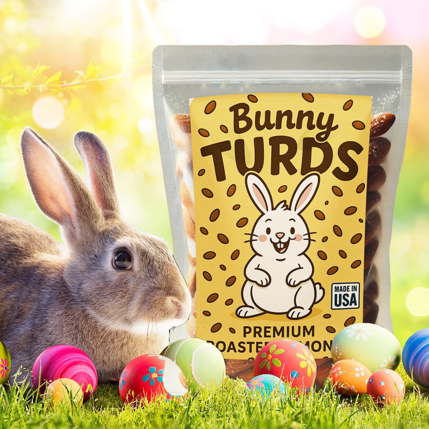 Bunny Turds Gourmet Roasted Almonds | Perfect Easter Snack, Whimsical Bunny-Themed Treat, Crispy & Salty, Ideal For Gifts And Pa
