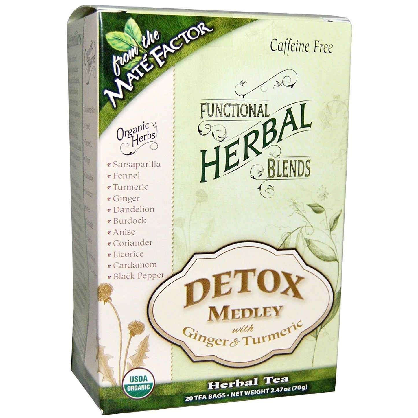 Mate Factor Functional Herbal Blends Detox Medley With Turmeric 20 Bag