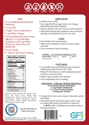 Moms Place Gluten-Free Red Velvet Cake Mix Nut-Free Dairy-Free Soy-Free 12 servings 15.2 oz