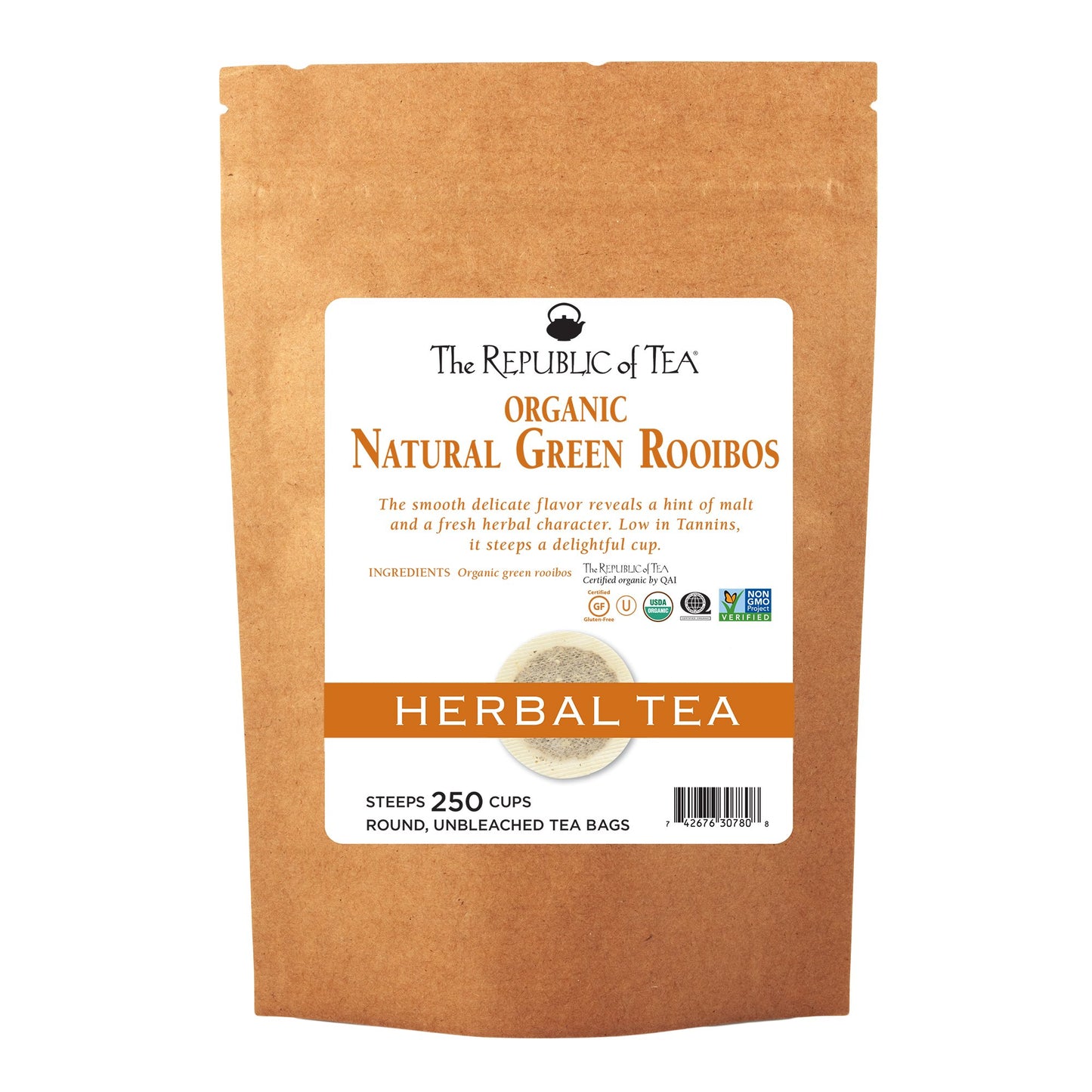 The Republic Of Tea 100% Organic Natural Green Rooibos Herbal Tea, 250 Tea Bag Bulk