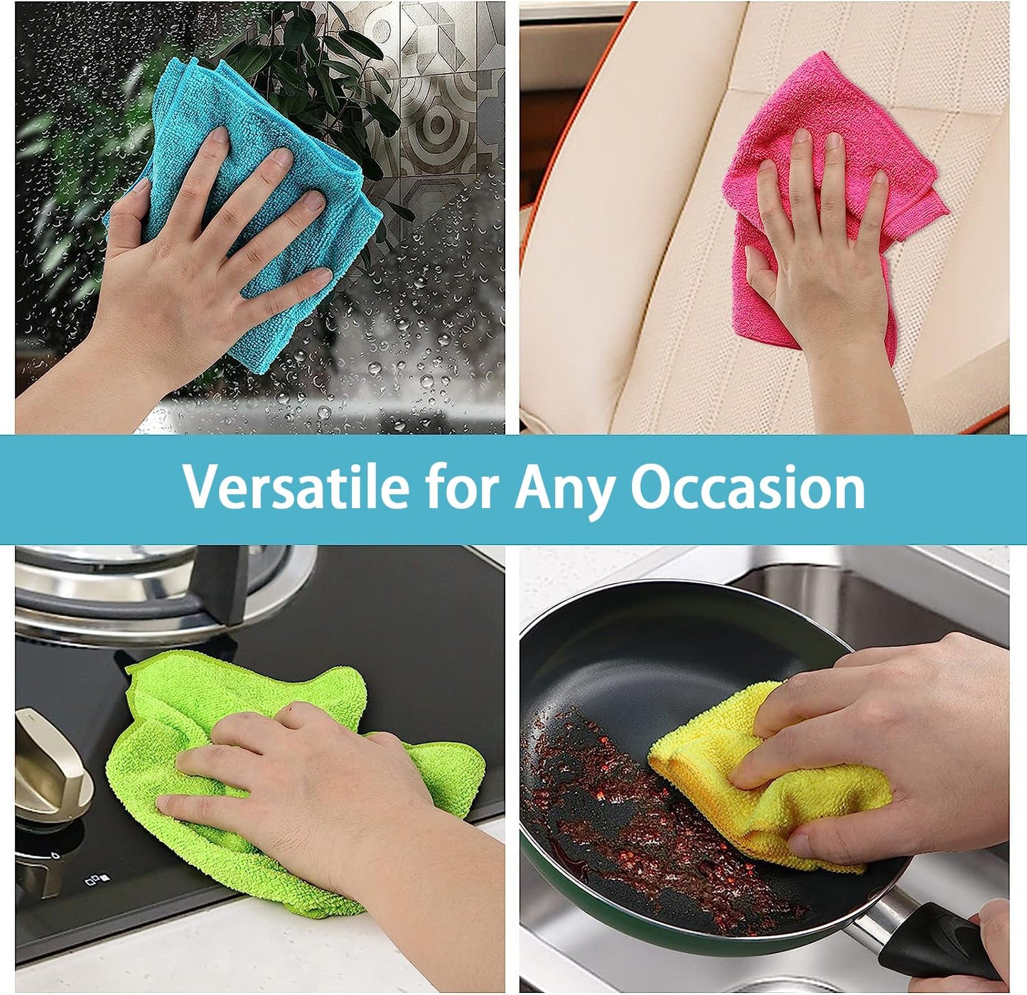 Homexcel Microfiber Cleaning Cloth,8 Pack Cleaning Rag,Cleaning Towels With 4 Color Assorted,11.5''X11.5''(Green/Blue/Yellow/Pin