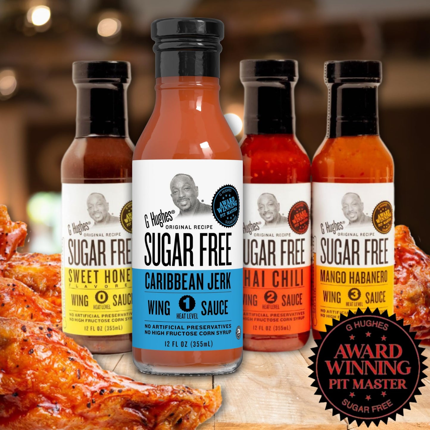 G Hughes Sugar Free, Caribbean Jerk Wing Sauce - Caribean Jerk Sauce, Jerk Marinade, Gluten Free Wing Sauce, Sugar Free BBQ Sauc