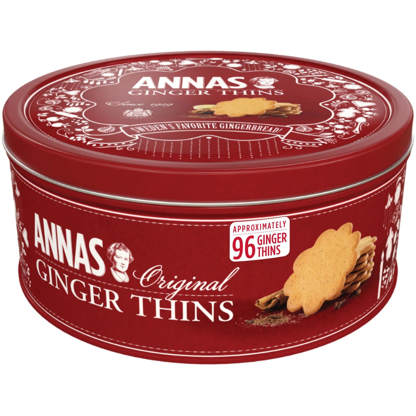 Annas Thins Tins - Ginger Pepparkakor Holiday Tin - 15.3 Ounce Tin (Pack of 1) non GMO + Vegan