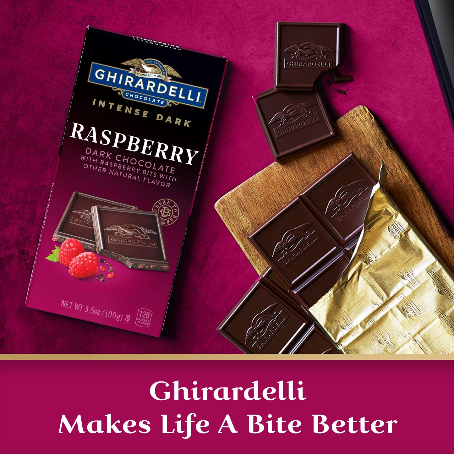 Ghirardelli Intense Dark Chocolate Bar, Raspberry, 3.5 Oz Bar