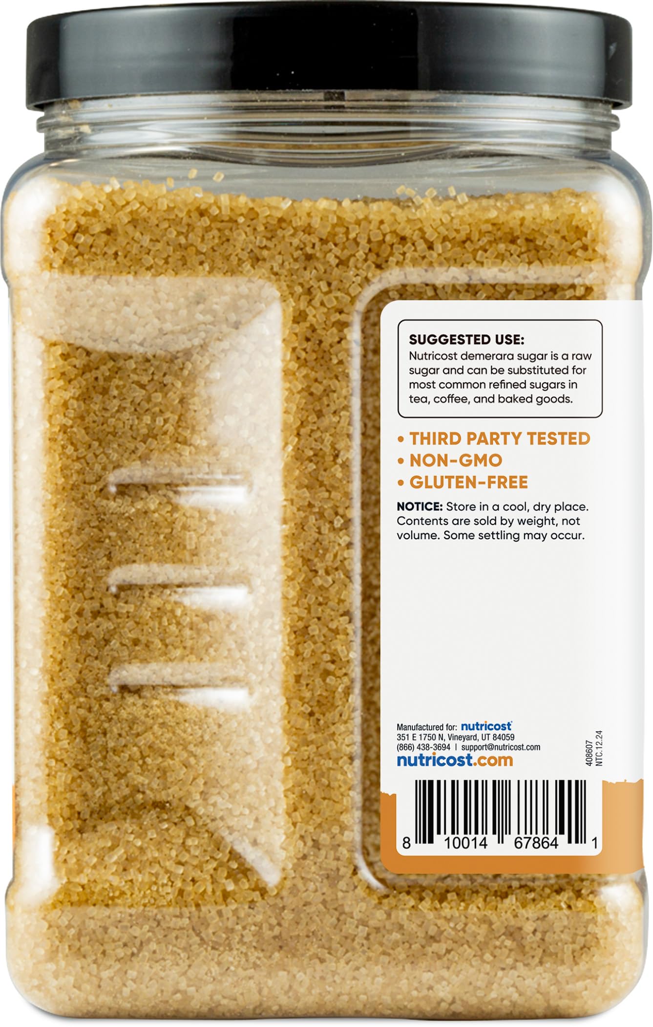 Nutricost Demerara Sugar, Unrefined Raw Cane, 64 Ounce (4 Pound Bottle), Great for Baking and Cooking