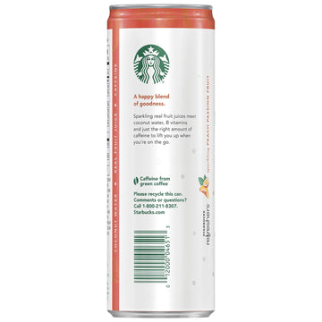 Starbucks RTD Coffee and Refreshers with Coconut Water, Peach Passion Fruit, 12 fl oz, Pack of 12 Cans