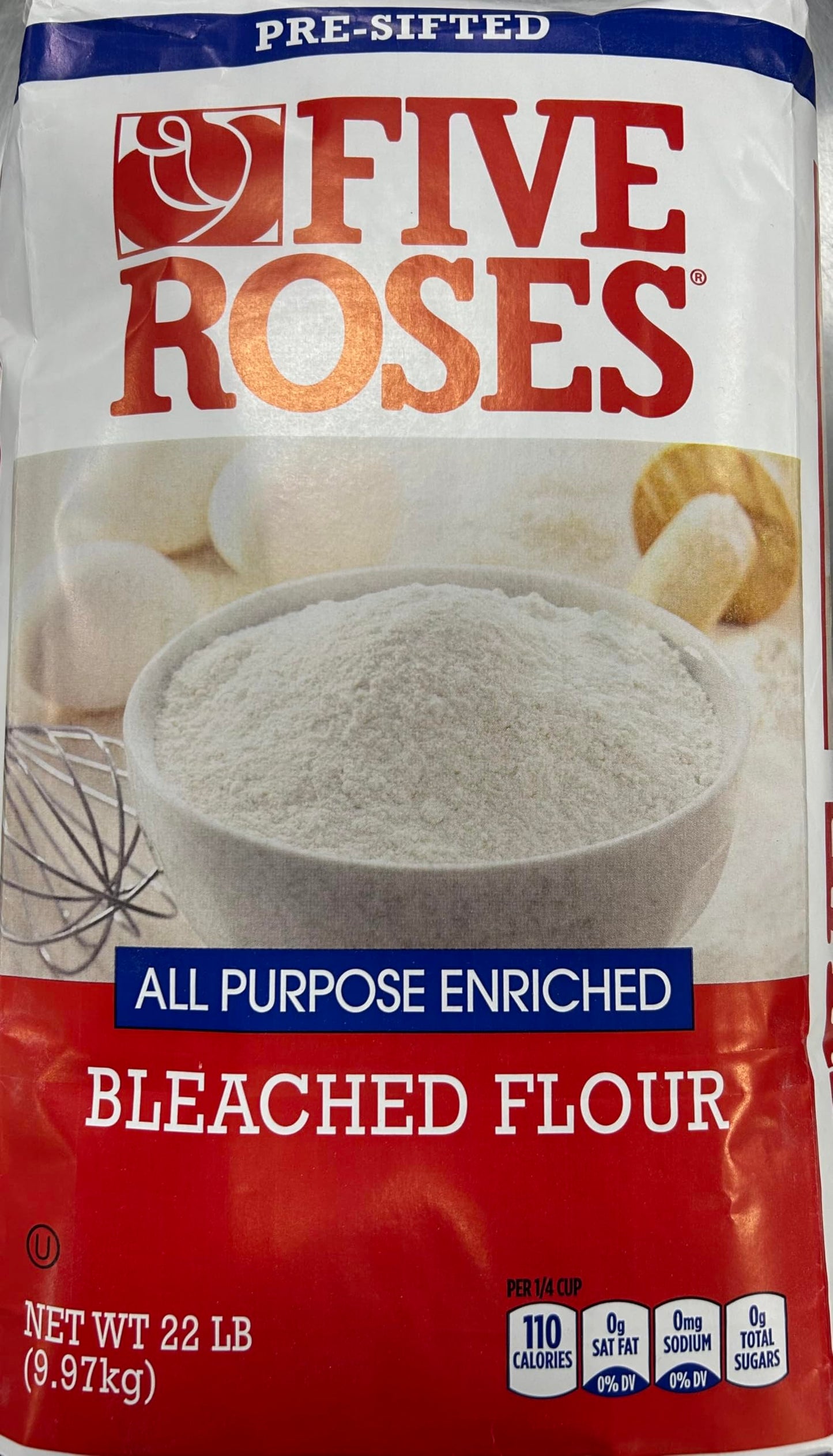 Five Roses All-Purpose Flour - 22 Lb (10 Kg) - Top-Grade Canadian Wheat - Enriched Pre-Sifted White Flour For Baking & Cooking