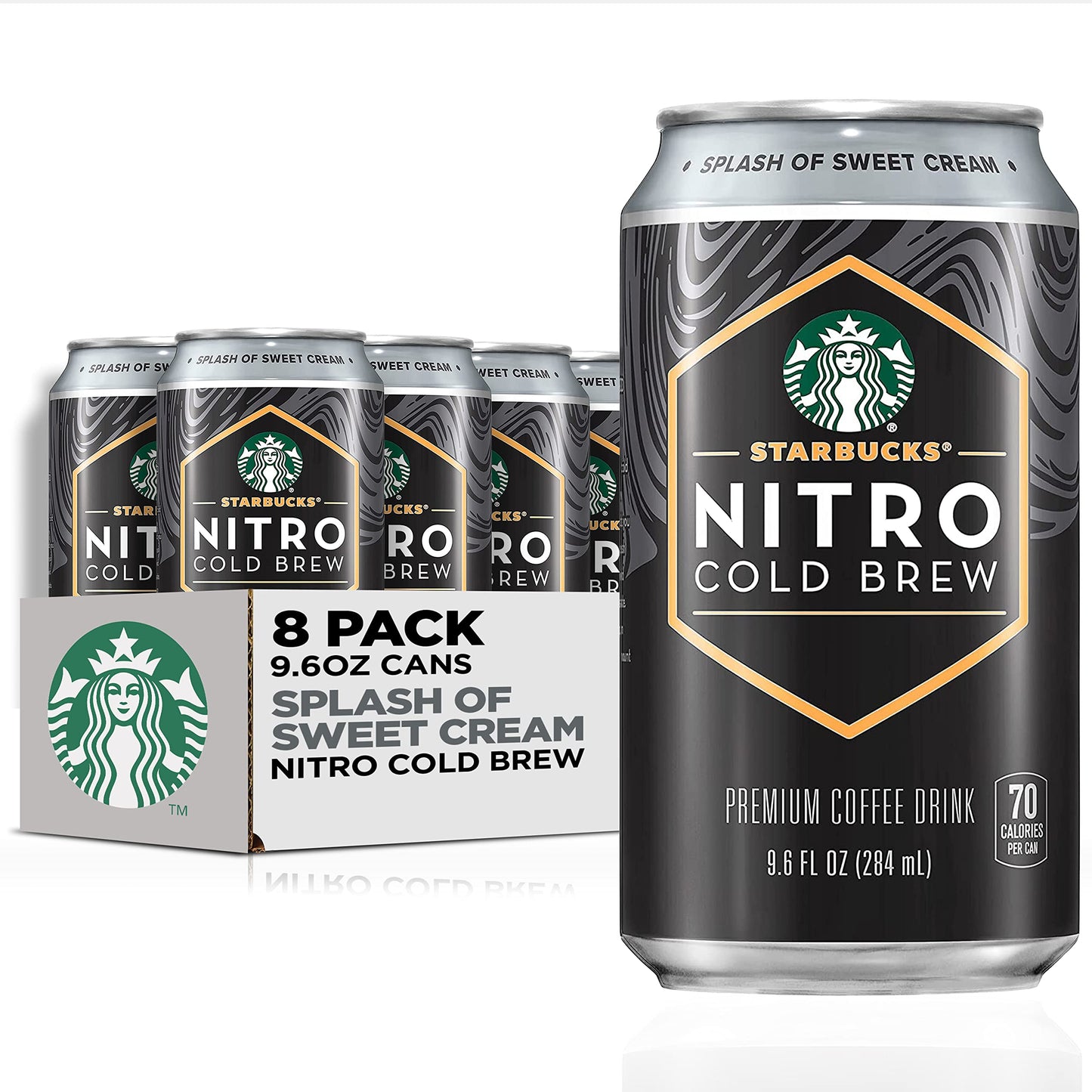 Starbucks Nitro Cold Brew Coffee, Splash Of Sweet Cream, 9.6 Fl Oz Cans (8 Pack), Iced Coffee, Cold Brew Coffee, Coffee Drink
