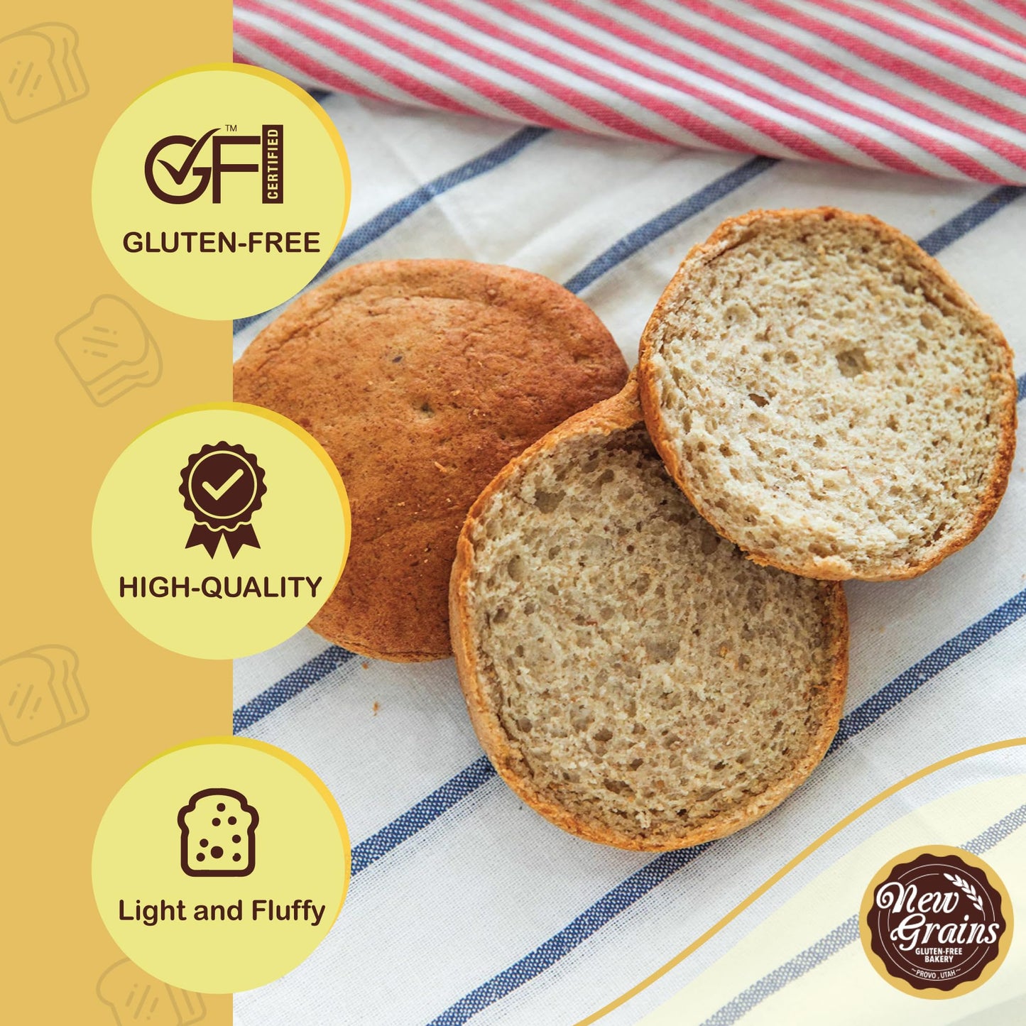 New Grains - Artisan Hamburger Buns - Certified Gluten Free - (21Oz) 2 Pack