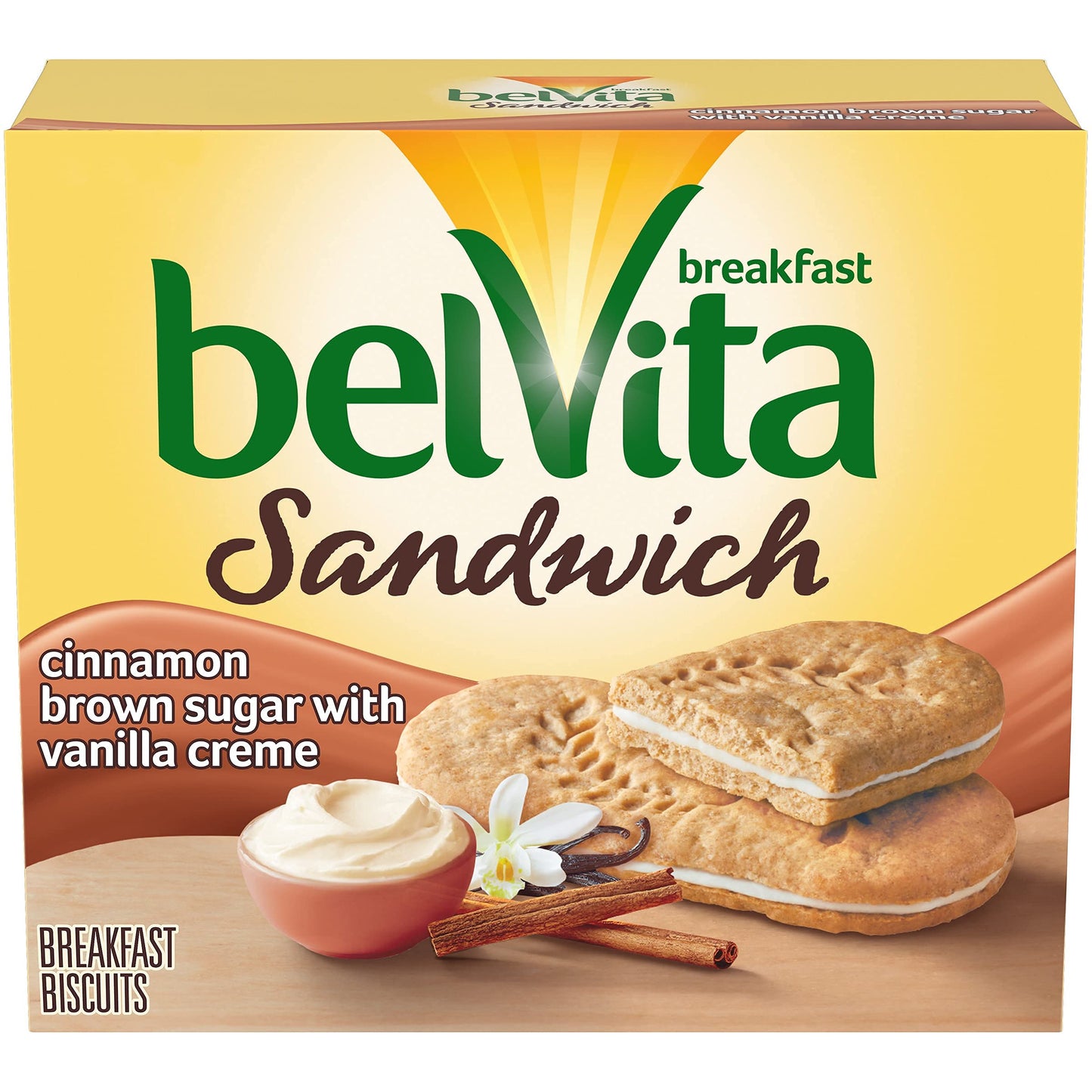 NABISCO BELVITA Breakfast Biscuit Sandwiches, Cinnamon Brown Sugar & Vanilla, 5 Packs (2 Sandwiches Each), 1.76 Ounce, Brown/White