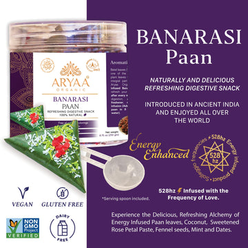 Aryaa Organic Banarasi Paan 8.75Oz (250Gm) Herbal Tea & Digestive Snack | 100% Natural, Vegan, Gluten-Friendly | Sound-Infused,